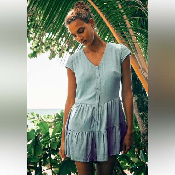 Loving Heart Sage Blue Tiered Button-Up Romper - Picture 3 of 6